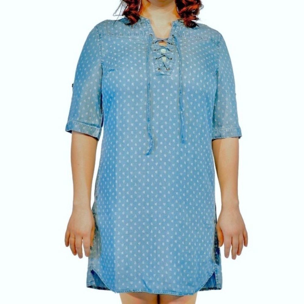 EUC Philosophy Chambray Lace Up Dress Rain Drop S